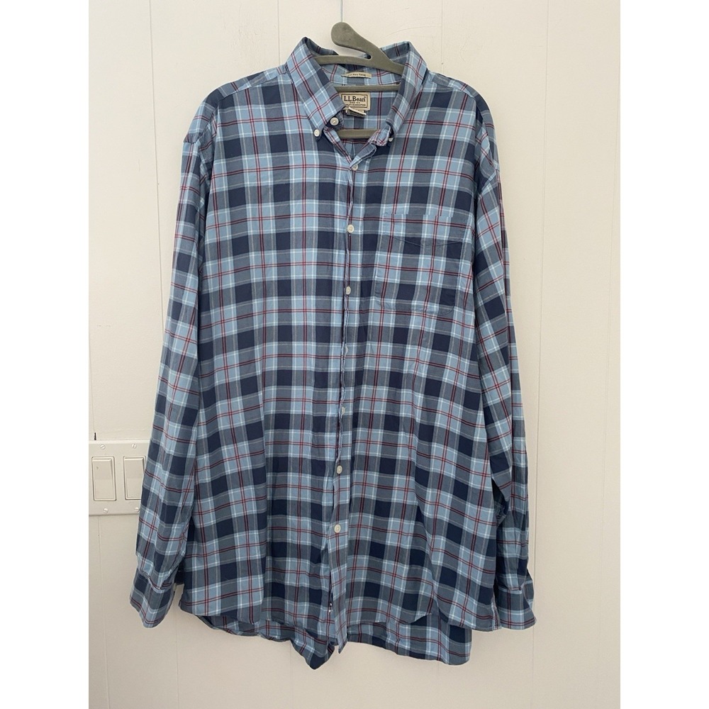 L.L. Bean "U.S. Navy Tartan" Plaid Long-Sleeve Shirt 100% Cotton Mens Large Tall